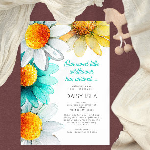 Boho Chic Daisies Wildflower Thank You Birth Announcement