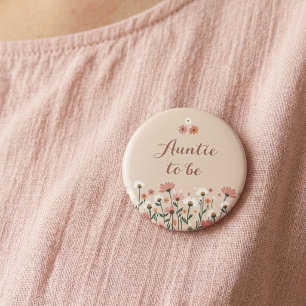 Boho Chic Daisy Floral Baby Shower Auntie To Be Button