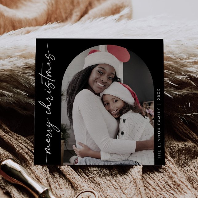 Boho Chic Dark Black Photo Unique Merry Christmas Holiday Card (Creator Uploaded)