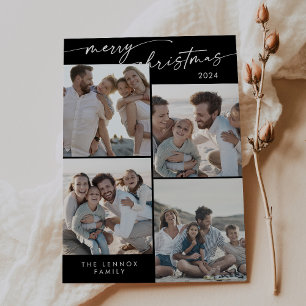 Boho Chic Dark Black Xmas Photo Unique Christmas Holiday Card