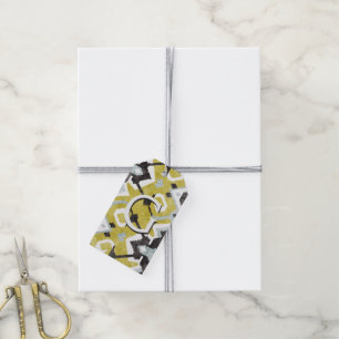 Boho chic dark grey and yellow ikat tribal pattern gift tags
