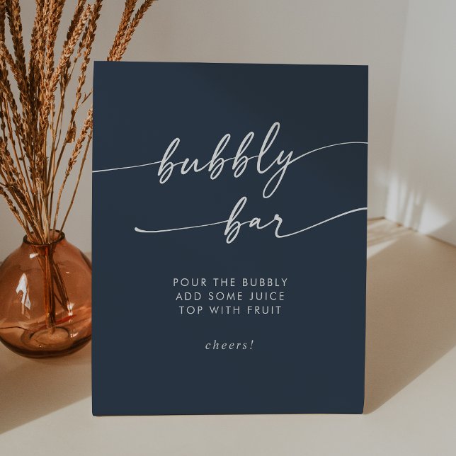 Boho Chic Dark Navy Blue Bubbly Bar Wedding Pedestal Sign (Boho Chic Dark Navy Blue Bubbly Bar Wedding Pedestal Sign)