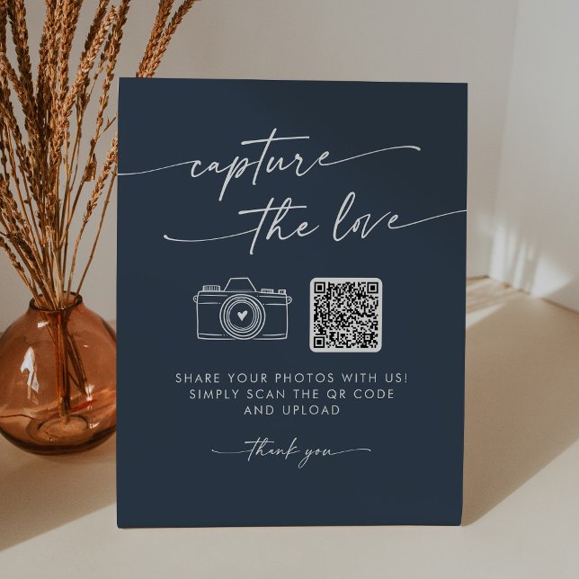 Boho Chic Dark Navy Blue Capture the Love Wedding Pedestal Sign (Creator Uploaded)