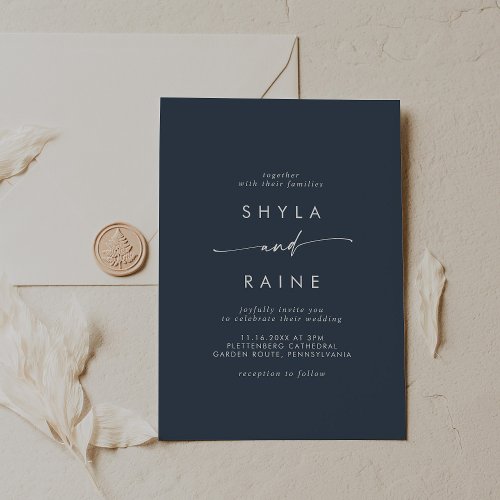 Boho Chic Dark Navy Blue Casual Wedding Invitation