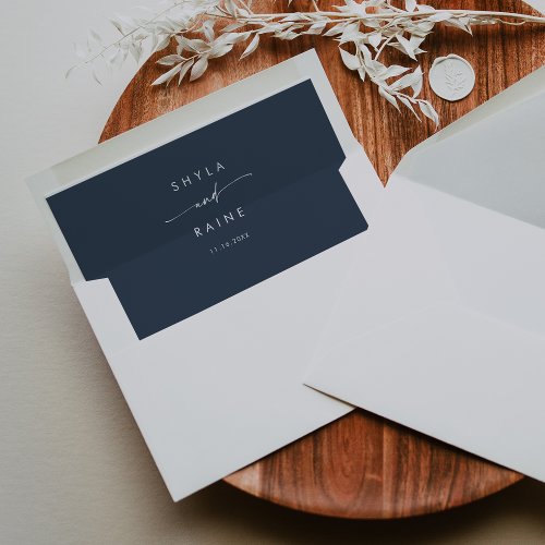 Boho Chic Dark Navy Blue Couples Name Wedding Envelope Liner