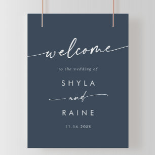 Boho Chic Dark Navy Blue DIY Wedding Welcome Sign