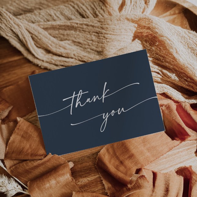 Boho Chic Dark Navy Blue Flat Wedding Thank You Card (Creator Uploaded)
