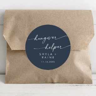 Boho Chic Dark Navy Blue Hangover Helper Favor Classic Round Sticker