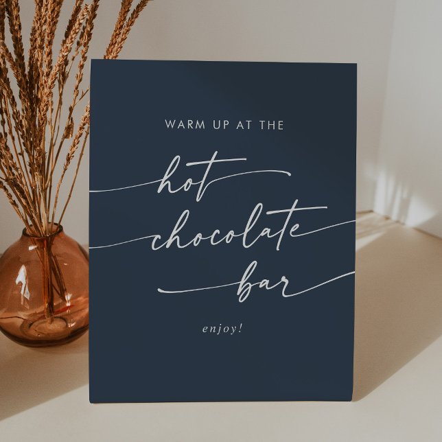 Boho Chic Dark Navy Blue Hot Chocolate Bar Pedestal Sign (Creator Uploaded)