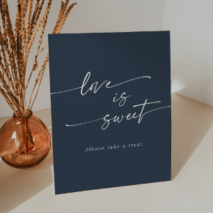 Boho Chic Dark Navy Blue Love Is Sweet Wedding Pedestal Sign