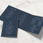 Boho Chic Dark Navy Blue Monogram Wedding Tri-Fold Program<br><div class="desc">This boho chic dark navy blue monogram wedding tri-fold program is perfect for a minimalist wedding. The muted and moody neutral dark blue modern bohemian design features simple rustic calligraphy with a unique yet classic style. Personalize your wedding program with your initials, names, wedding date and location, your favorite quote...</div>