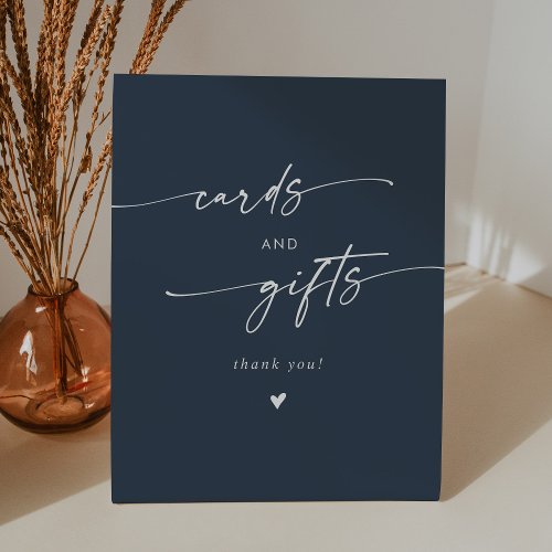 Boho Chic Dark Navy Blue Wedding Cards and Gifts Pedestal Sign