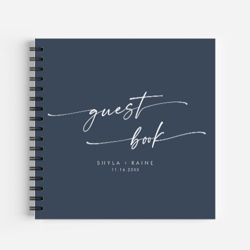 Boho Chic Dark Navy Blue Wedding Guest Book