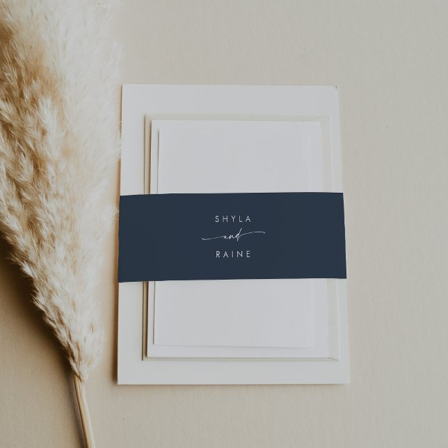 Boho Chic Dark Navy Blue Wedding Invitation Belly Band (Creator Uploaded)