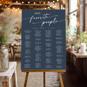 Boho Chic Dark Navy Blue Wedding Seating Chart Foam Board
