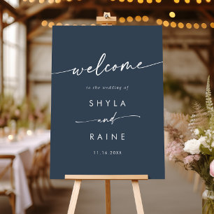Boho Chic Dark Navy Blue Wedding Welcome Sign