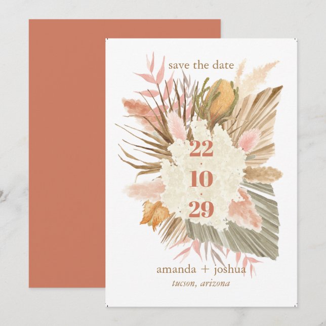 Boho Chic Desert Dried Foliage and Pampas Wedding Save The Date (Front/Back)