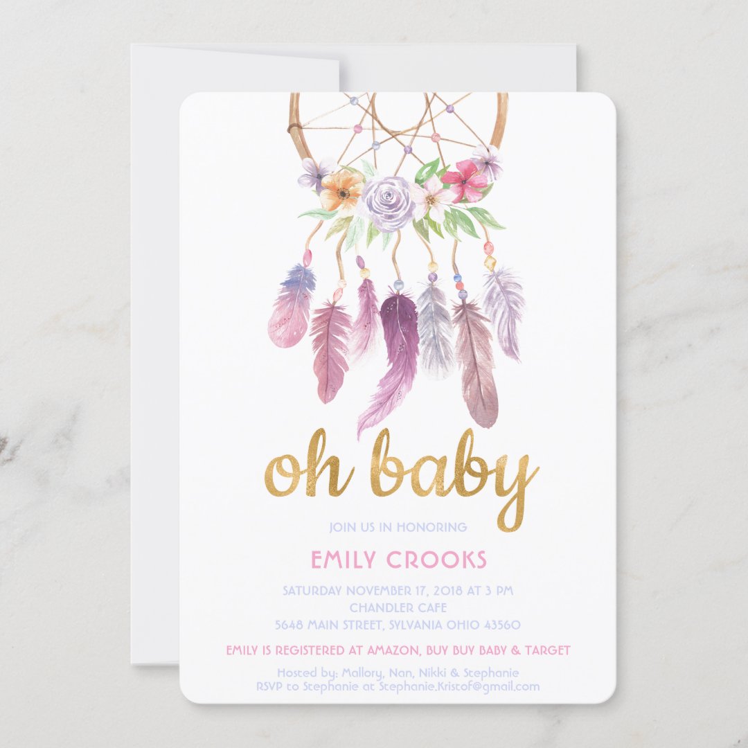 Boho Chic Dream Catcher Baby Shower Invite Zazzle