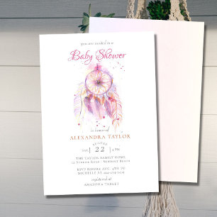 Boho Chic Dream Catcher Pink Girl Baby Shower Invitation