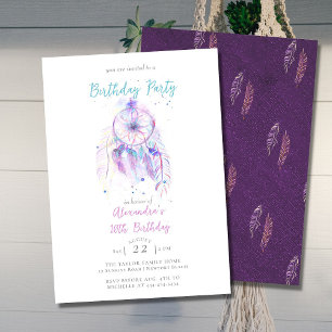 Boho Chic Dream Catcher Purple Any Age Birthday Invitation