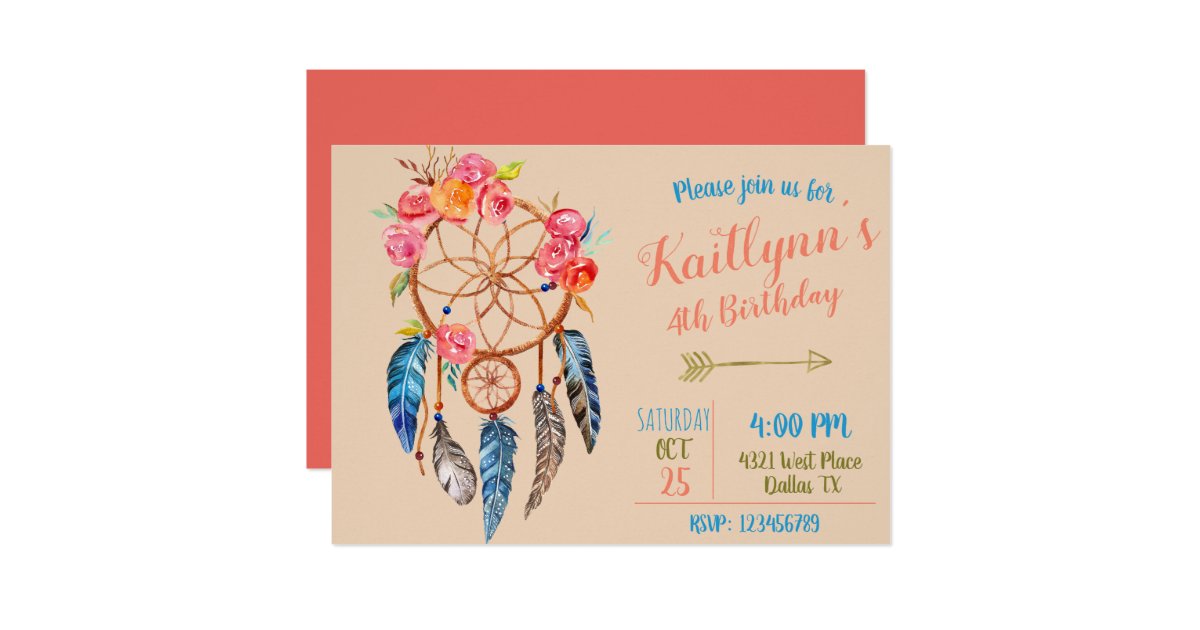 Boho chic dreamcatcher birthday invitation | Zazzle.com