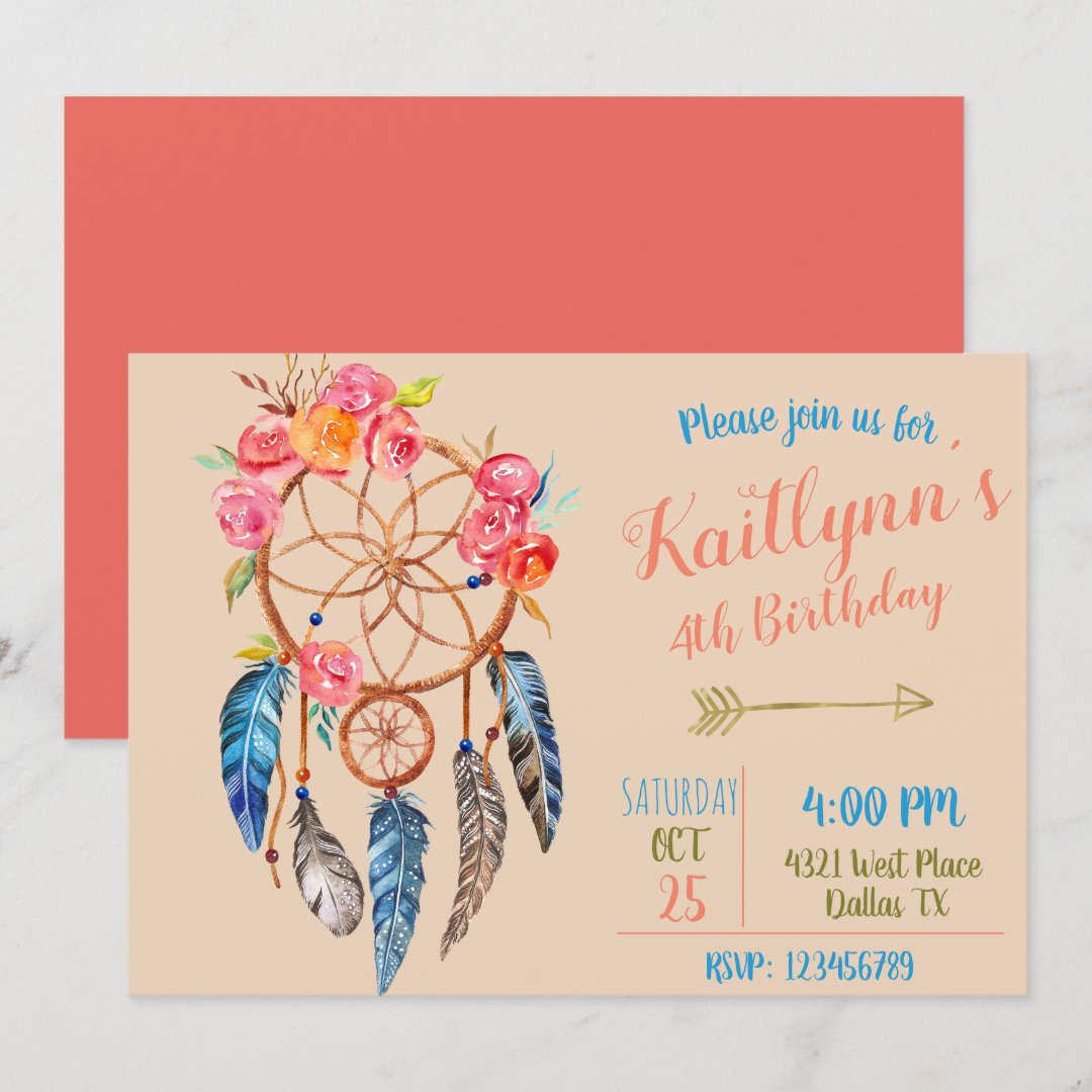 Boho chic dreamcatcher birthday invitation | Zazzle