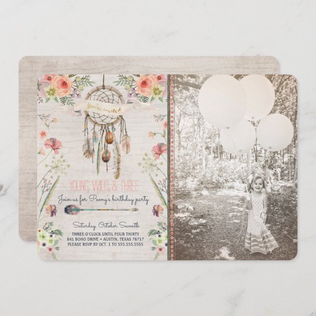 Boho Chic Dreamcatcher Birthday Party Invitation (Front/Back)