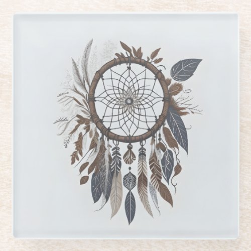 Boho Chic Dreamcatcher Earthy Toned Infused Charm Glass Coaster