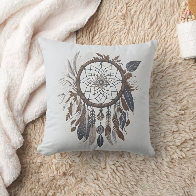 Boho Chic Dreamcatcher Earthy Toned Infused Charm Throw Pillow (Blanket)