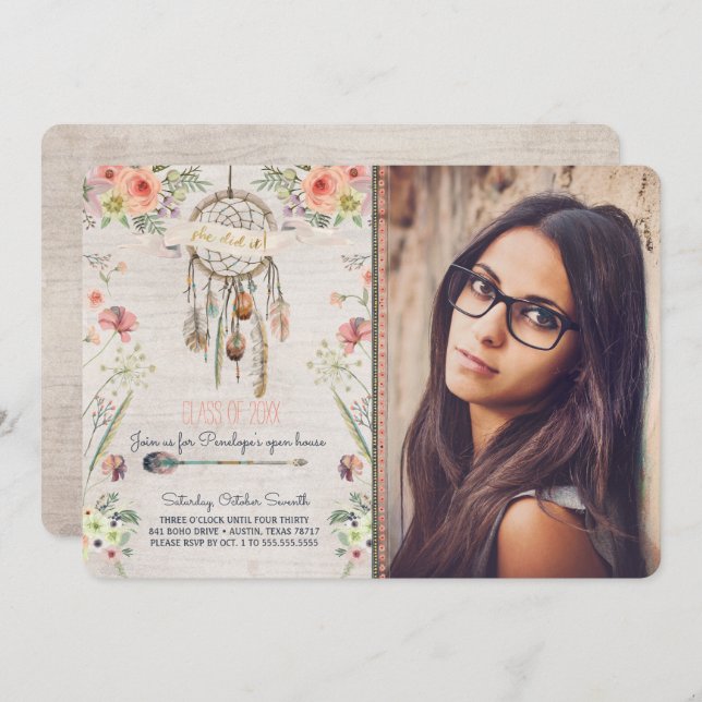 Boho Chic Dreamcatcher Graduation Party Invitation (Front/Back)