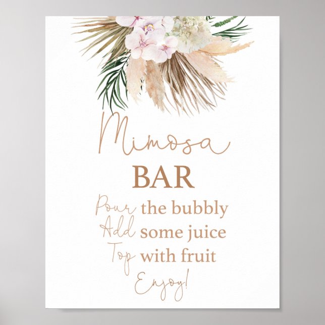Boho chic Dried Palms Mimosa Bar sign (Front)