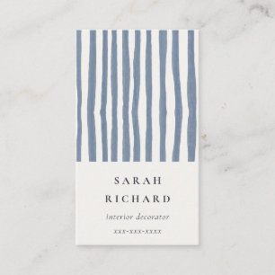 Boho Chic Dusky Blue Watercolor Hand Drawn Strips Business Card