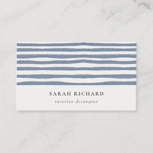 Boho Chic Dusky Blue Watercolor Hand Drawn Strips Business Card