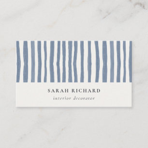 Boho Chic Dusky Blue Watercolor Hand Drawn Strips Business Card
