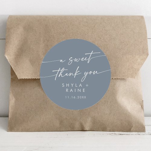 Boho Chic Dusty Blue A Sweet Thank You Favor Classic Round Sticker