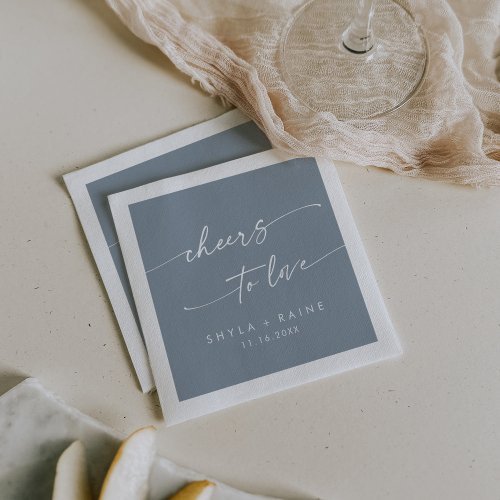 Boho Chic Dusty Blue Cheers to Love Wedding Napkins