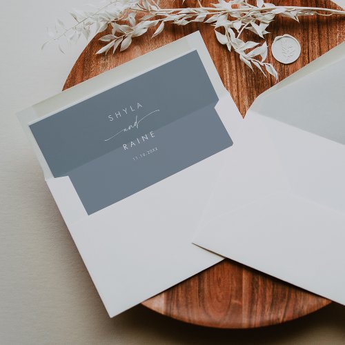 Boho Chic Dusty Blue Couples Name Wedding Envelope Liner
