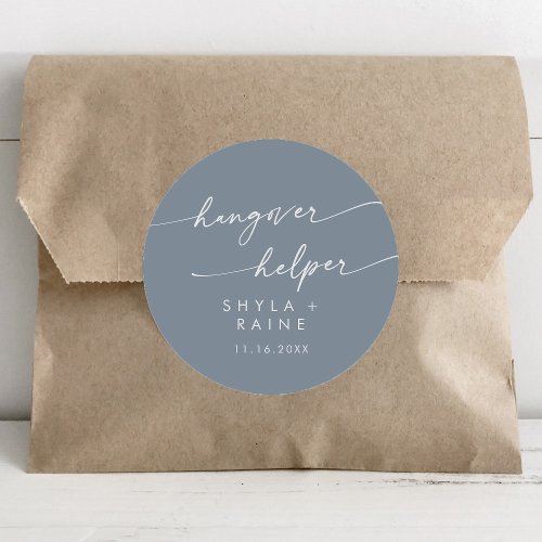 Boho Chic Dusty Blue Hangover Helper Favor Classic Round Sticker