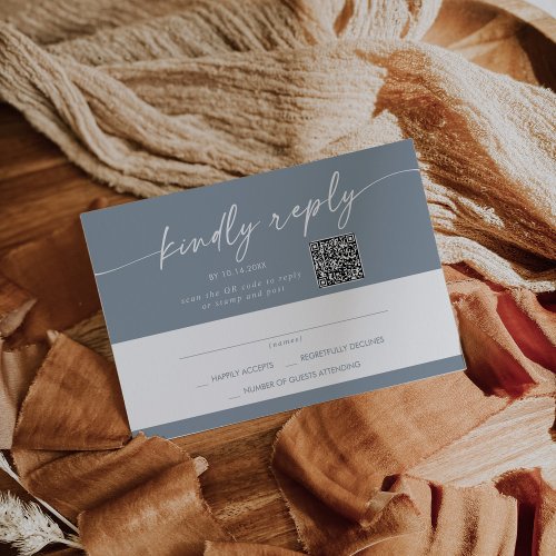 Boho Chic Dusty Blue Mail In and QR Code RSVP Card