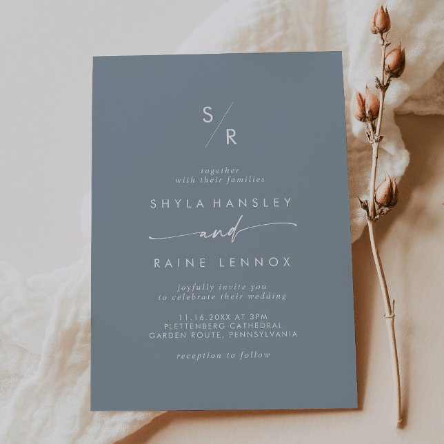 Boho Chic Dusty Blue Monogram Wedding Invitation (Creator Uploaded)
