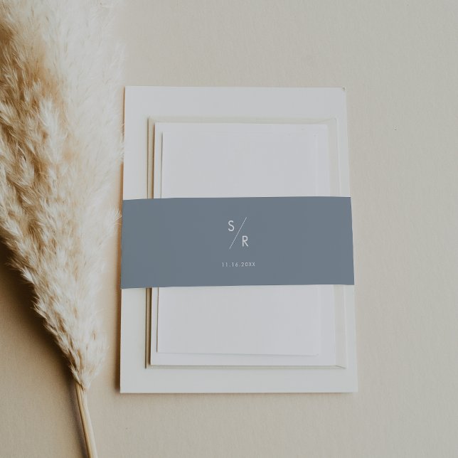 Boho Chic Dusty Blue Monogram Wedding Invitation Belly Band (Creator Uploaded)
