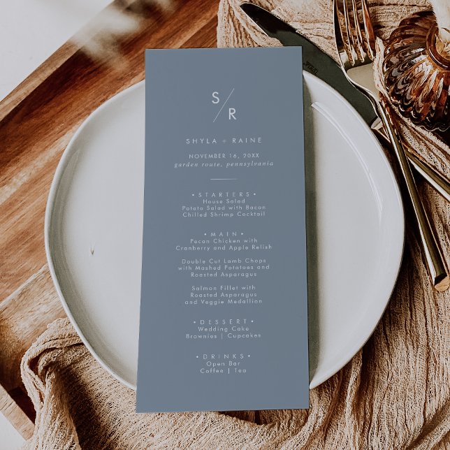 Boho Chic Dusty Blue Monogram Wedding Menu (Creator Uploaded)