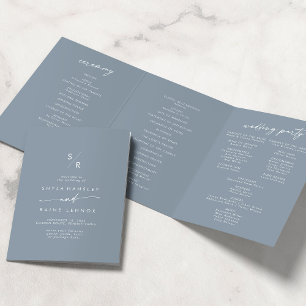 Boho Chic Dusty Blue Monogram Wedding Tri-Fold Program