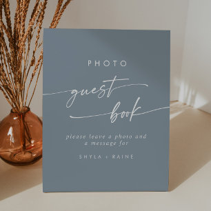 Boho Chic Dusty Blue Photo Guest Book Wedding Pedestal Sign