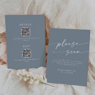 Boho Chic Dusty Blue QR Code Details RSVP Card