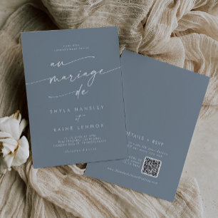 Boho Chic Dusty Blue QR Code French Wedding Invitation
