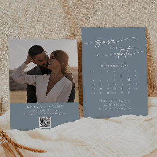 Boho Chic Dusty Blue QR Code Photo Calendar Save The Date