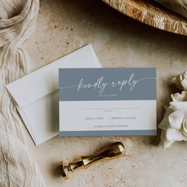 Boho Chic Dusty Blue Simple Wedding RSVP Card (Creator Uploaded)