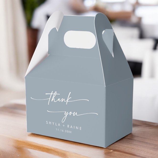 Boho Chic Dusty Blue Thank You Wedding Favor Boxes (Creator Uploaded)