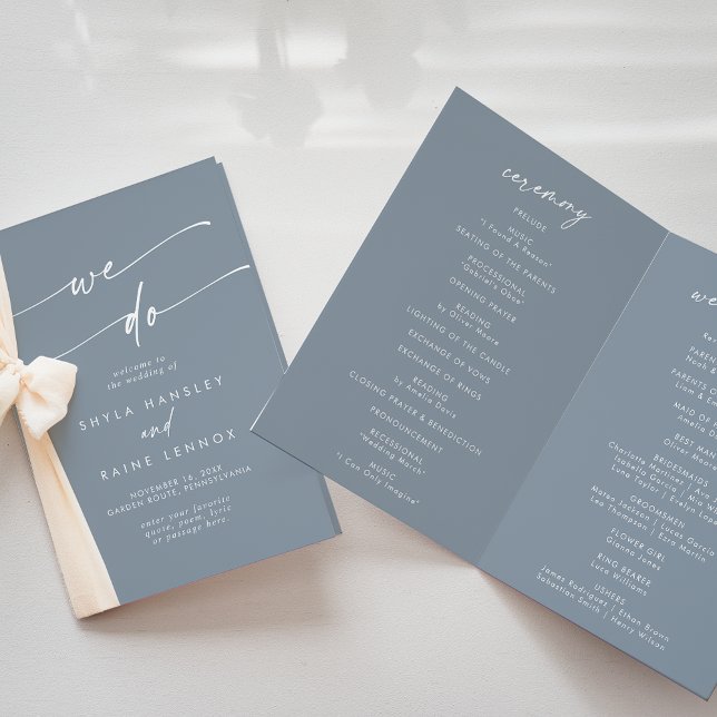 Boho Chic Dusty Blue We Do Folded Wedding Program (Creator Uploaded)